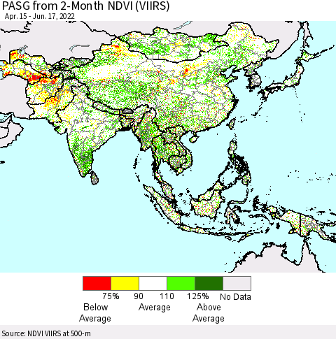 Asia PASG from 2-Month NDVI (VIIRS) Thematic Map For 6/10/2022 - 6/17/2022