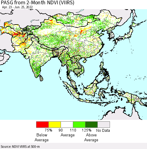 Asia PASG from 2-Month NDVI (VIIRS) Thematic Map For 6/18/2022 - 6/25/2022
