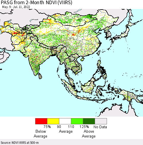 Asia PASG from 2-Month NDVI (VIIRS) Thematic Map For 7/4/2022 - 7/11/2022