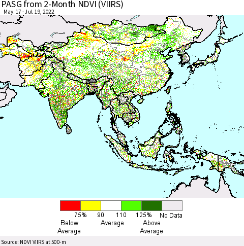 Asia PASG from 2-Month NDVI (VIIRS) Thematic Map For 7/12/2022 - 7/19/2022