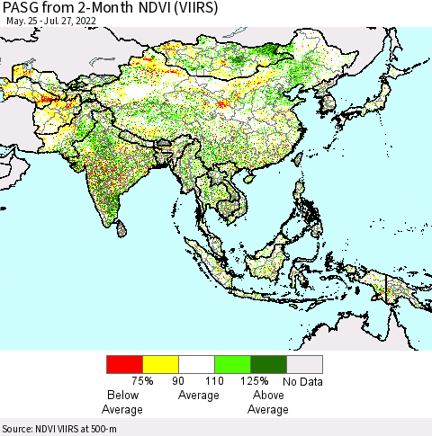 Asia PASG from 2-Month NDVI (VIIRS) Thematic Map For 7/20/2022 - 7/27/2022