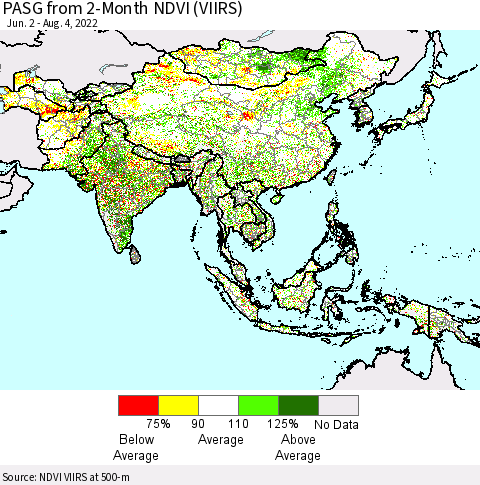Asia PASG from 2-Month NDVI (VIIRS) Thematic Map For 7/28/2022 - 8/4/2022