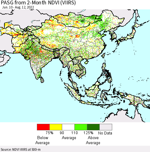 Asia PASG from 2-Month NDVI (VIIRS) Thematic Map For 8/5/2022 - 8/12/2022