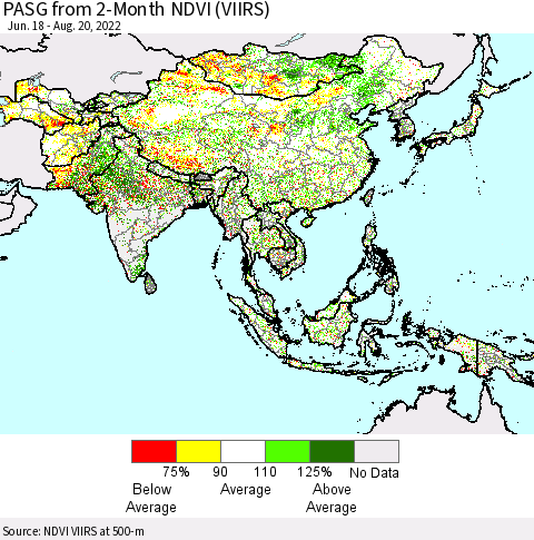 Asia PASG from 2-Month NDVI (VIIRS) Thematic Map For 8/13/2022 - 8/20/2022