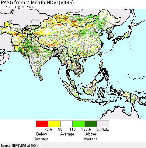 Asia PASG from 2-Month NDVI (VIIRS) Thematic Map For 8/21/2022 - 8/28/2022