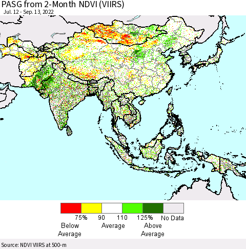 Asia PASG from 2-Month NDVI (VIIRS) Thematic Map For 9/6/2022 - 9/13/2022