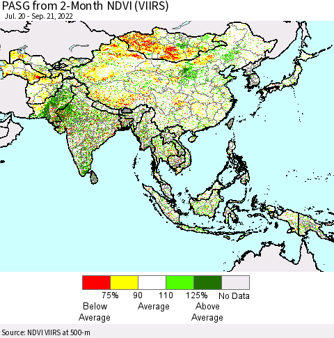 Asia PASG from 2-Month NDVI (VIIRS) Thematic Map For 9/14/2022 - 9/21/2022