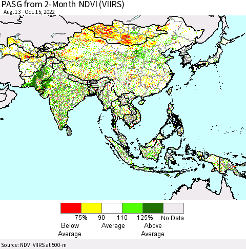 Asia PASG from 2-Month NDVI (VIIRS) Thematic Map For 10/8/2022 - 10/15/2022