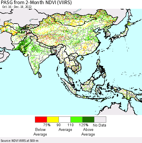 Asia PASG from 2-Month NDVI (VIIRS) Thematic Map For 12/11/2022 - 12/18/2022