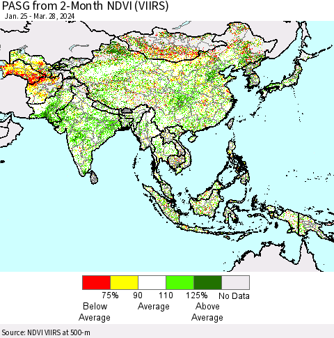 Asia PASG from 2-Month NDVI (VIIRS) Thematic Map For 3/21/2024 - 3/28/2024