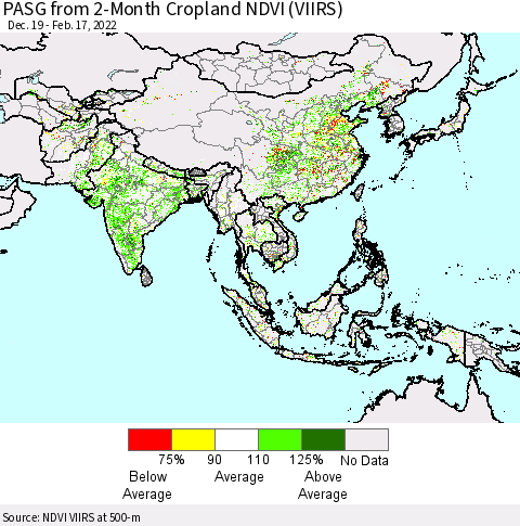 Asia PASG from 2-Month Cropland NDVI (VIIRS) Thematic Map For 2/10/2022 - 2/17/2022
