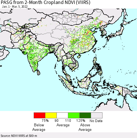Asia PASG from 2-Month Cropland NDVI (VIIRS) Thematic Map For 2/26/2022 - 3/5/2022