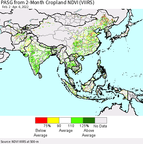 Asia PASG from 2-Month Cropland NDVI (VIIRS) Thematic Map For 3/30/2022 - 4/6/2022