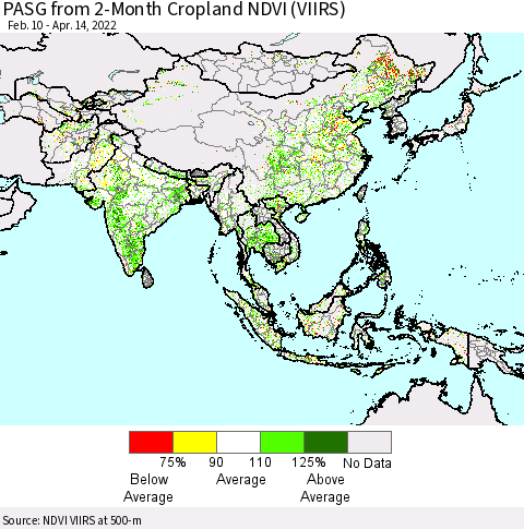 Asia PASG from 2-Month Cropland NDVI (VIIRS) Thematic Map For 4/7/2022 - 4/14/2022