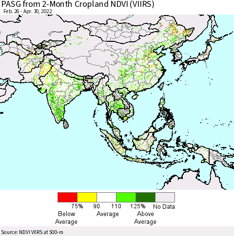 Asia PASG from 2-Month Cropland NDVI (VIIRS) Thematic Map For 4/23/2022 - 4/30/2022
