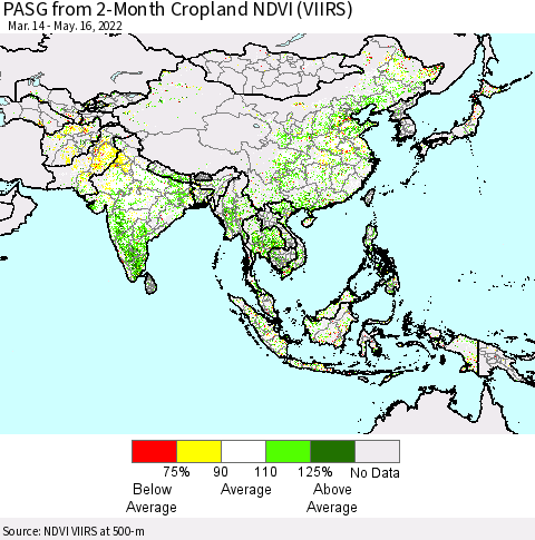 Asia PASG from 2-Month Cropland NDVI (VIIRS) Thematic Map For 5/9/2022 - 5/16/2022