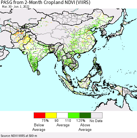 Asia PASG from 2-Month Cropland NDVI (VIIRS) Thematic Map For 5/25/2022 - 6/1/2022