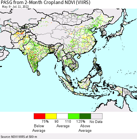 Asia PASG from 2-Month Cropland NDVI (VIIRS) Thematic Map For 7/4/2022 - 7/11/2022