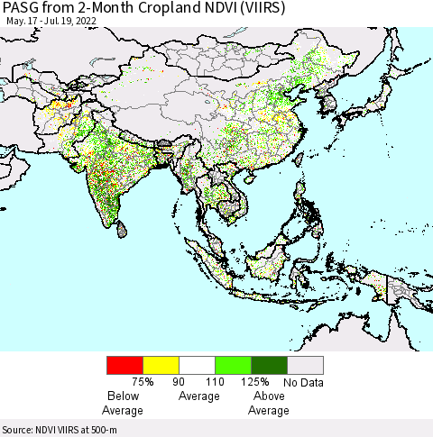Asia PASG from 2-Month Cropland NDVI (VIIRS) Thematic Map For 7/12/2022 - 7/19/2022