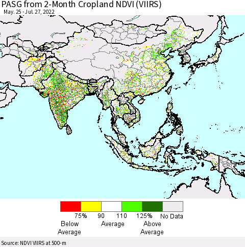 Asia PASG from 2-Month Cropland NDVI (VIIRS) Thematic Map For 7/20/2022 - 7/27/2022
