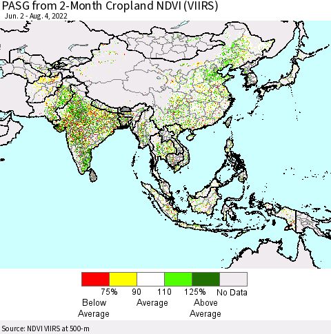 Asia PASG from 2-Month Cropland NDVI (VIIRS) Thematic Map For 7/28/2022 - 8/4/2022