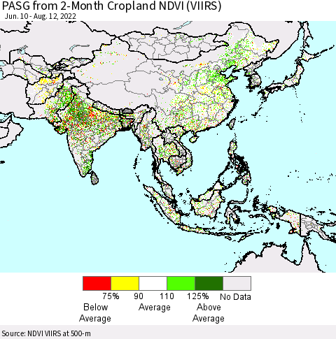 Asia PASG from 2-Month Cropland NDVI (VIIRS) Thematic Map For 8/5/2022 - 8/12/2022