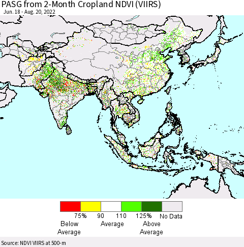 Asia PASG from 2-Month Cropland NDVI (VIIRS) Thematic Map For 8/13/2022 - 8/20/2022