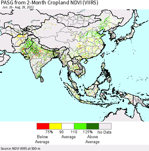 Asia PASG from 2-Month Cropland NDVI (VIIRS) Thematic Map For 8/21/2022 - 8/28/2022