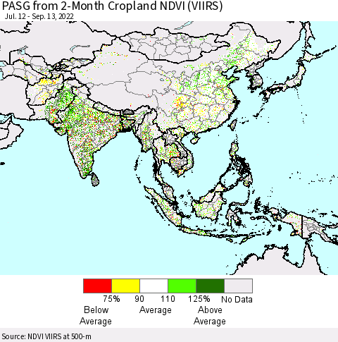 Asia PASG from 2-Month Cropland NDVI (VIIRS) Thematic Map For 9/6/2022 - 9/13/2022