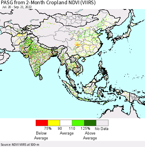 Asia PASG from 2-Month Cropland NDVI (VIIRS) Thematic Map For 9/14/2022 - 9/21/2022