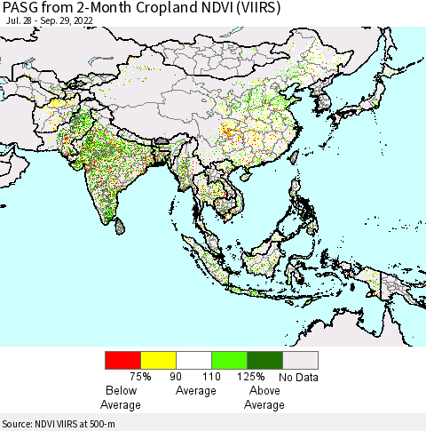 Asia PASG from 2-Month Cropland NDVI (VIIRS) Thematic Map For 9/22/2022 - 9/29/2022
