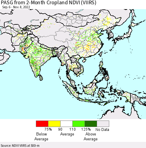 Asia PASG from 2-Month Cropland NDVI (VIIRS) Thematic Map For 11/1/2022 - 11/8/2022