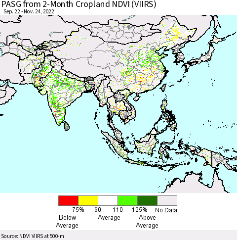 Asia PASG from 2-Month Cropland NDVI (VIIRS) Thematic Map For 11/17/2022 - 11/24/2022