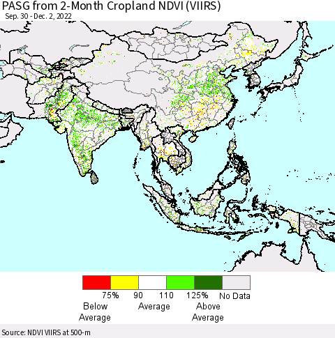 Asia PASG from 2-Month Cropland NDVI (VIIRS) Thematic Map For 11/25/2022 - 12/2/2022