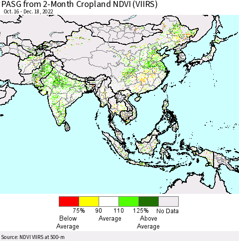 Asia PASG from 2-Month Cropland NDVI (VIIRS) Thematic Map For 12/11/2022 - 12/18/2022