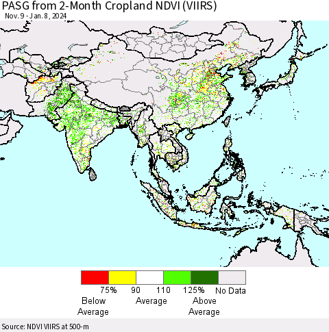 Asia PASG from 2-Month Cropland NDVI (VIIRS) Thematic Map For 1/1/2024 - 1/8/2024