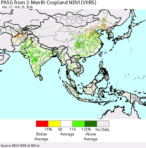 Asia PASG from 2-Month Cropland NDVI (VIIRS) Thematic Map For 2/18/2024 - 2/25/2024