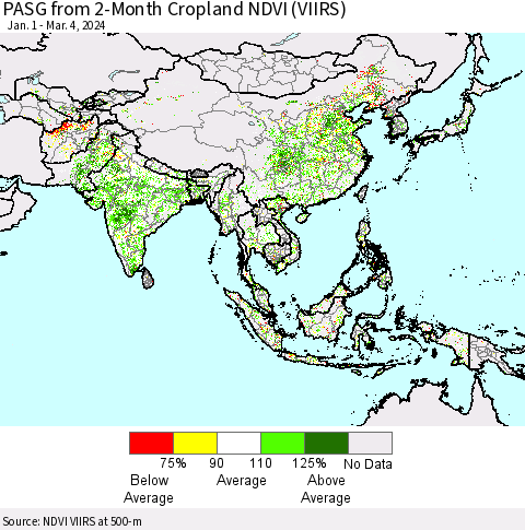 Asia PASG from 2-Month Cropland NDVI (VIIRS) Thematic Map For 2/26/2024 - 3/4/2024