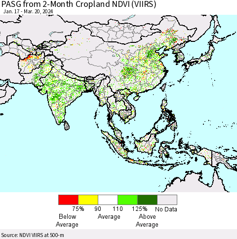 Asia PASG from 2-Month Cropland NDVI (VIIRS) Thematic Map For 3/13/2024 - 3/20/2024