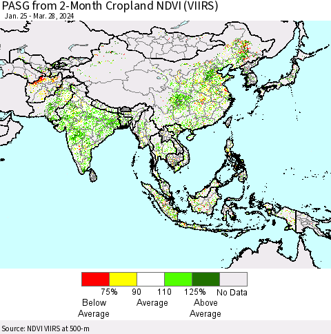 Asia PASG from 2-Month Cropland NDVI (VIIRS) Thematic Map For 3/21/2024 - 3/28/2024