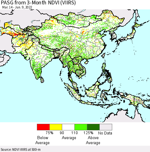 Asia PASG from 3-Month NDVI (VIIRS) Thematic Map For 6/2/2022 - 6/9/2022