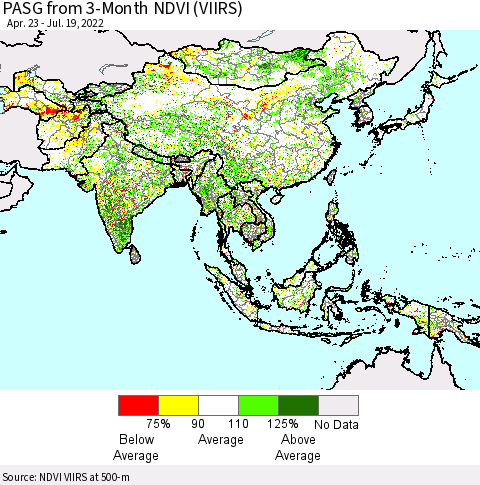 Asia PASG from 3-Month NDVI (VIIRS) Thematic Map For 7/12/2022 - 7/19/2022