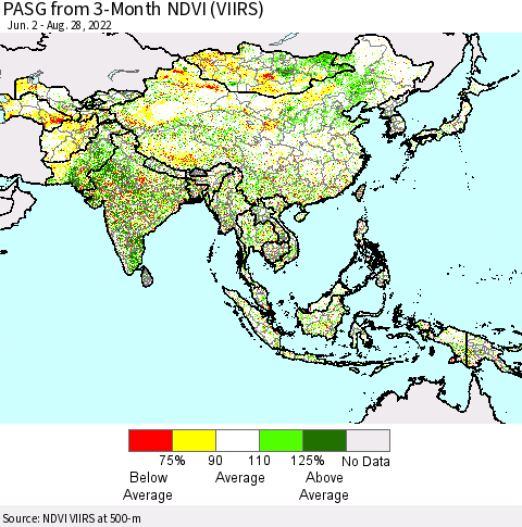 Asia PASG from 3-Month NDVI (VIIRS) Thematic Map For 8/21/2022 - 8/28/2022
