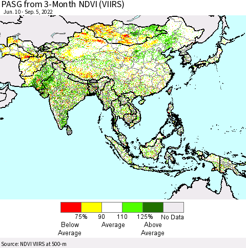 Asia PASG from 3-Month NDVI (VIIRS) Thematic Map For 8/29/2022 - 9/5/2022