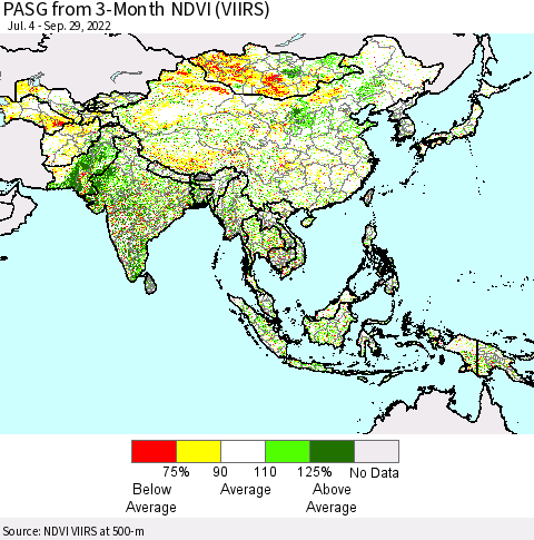 Asia PASG from 3-Month NDVI (VIIRS) Thematic Map For 9/22/2022 - 9/29/2022