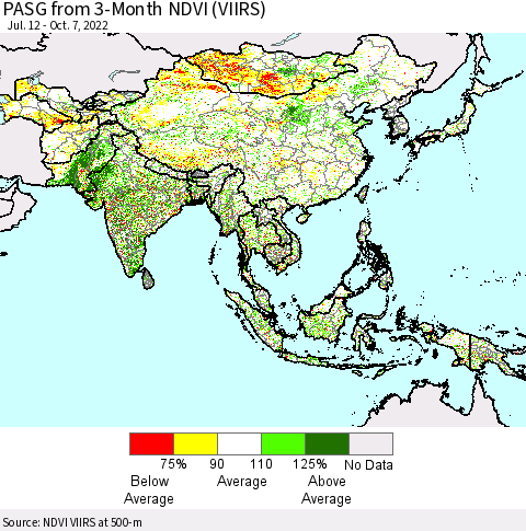 Asia PASG from 3-Month NDVI (VIIRS) Thematic Map For 9/30/2022 - 10/7/2022