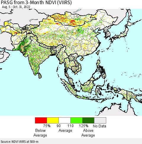 Asia PASG from 3-Month NDVI (VIIRS) Thematic Map For 10/24/2022 - 10/31/2022