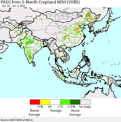 Asia PASG from 3-Month Cropland NDVI (VIIRS) Thematic Map For 1/1/2022 - 1/8/2022