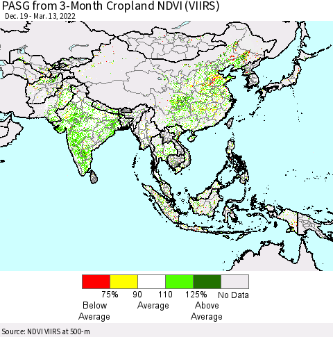 Asia PASG from 3-Month Cropland NDVI (VIIRS) Thematic Map For 3/6/2022 - 3/13/2022