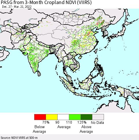 Asia PASG from 3-Month Cropland NDVI (VIIRS) Thematic Map For 3/14/2022 - 3/21/2022